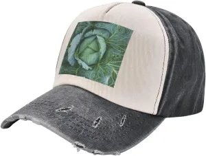 Bright Cabbage Print Golf Cap Washed Distressed Baseball Cap Adjustable Hat with Classic Suitable Hat