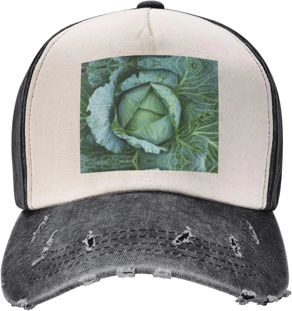 Bright Cabbage Print Golf Cap Washed Distressed Baseball Cap Adjustable Hat with Classic Suitable Hat