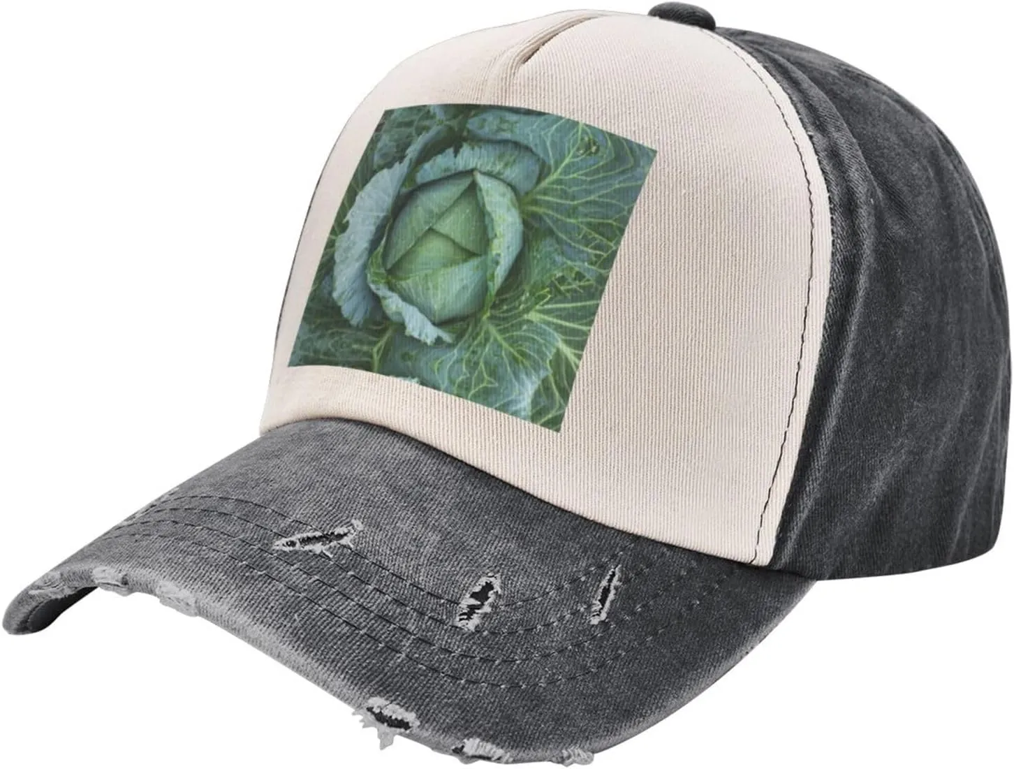Bright Cabbage Print Golf Cap Washed Distressed Baseball Cap Adjustable Hat with Classic Suitable Hat