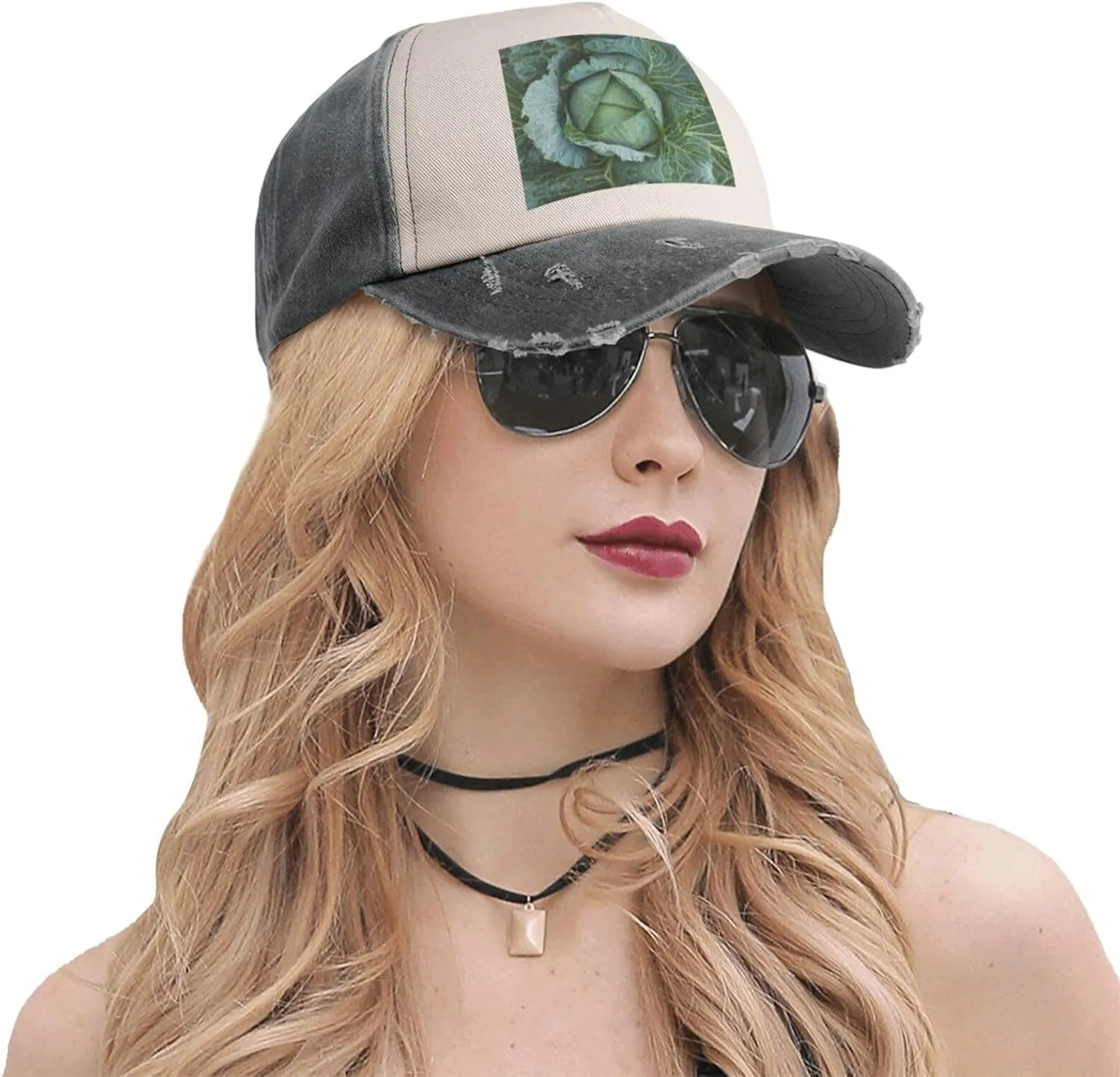 Bright Cabbage Print Golf Cap Washed Distressed Baseball Cap Adjustable Hat with Classic Suitable Hat
