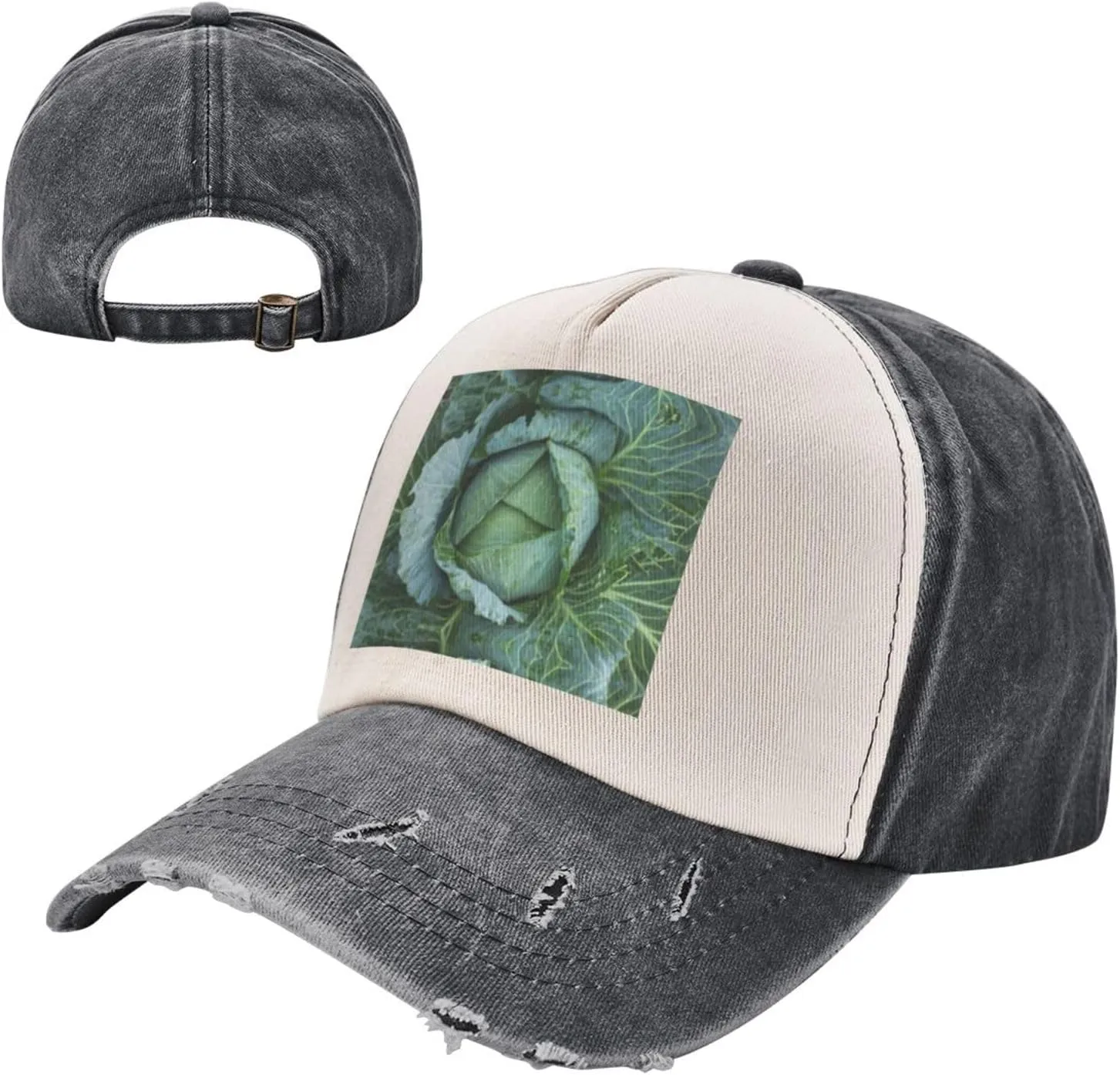 Bright Cabbage Print Golf Cap Washed Distressed Baseball Cap Adjustable Hat with Classic Suitable Hat