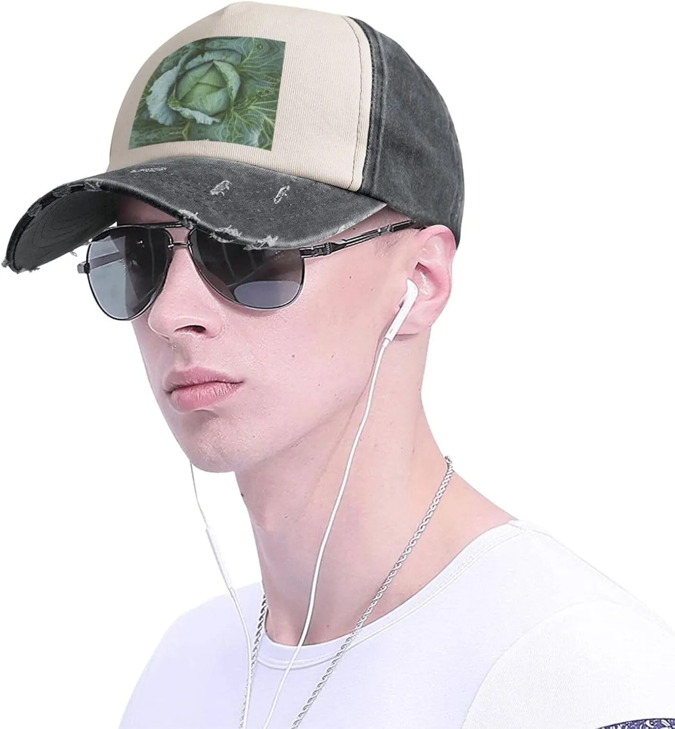Bright Cabbage Print Golf Cap Washed Distressed Baseball Cap Adjustable Hat with Classic Suitable Hat