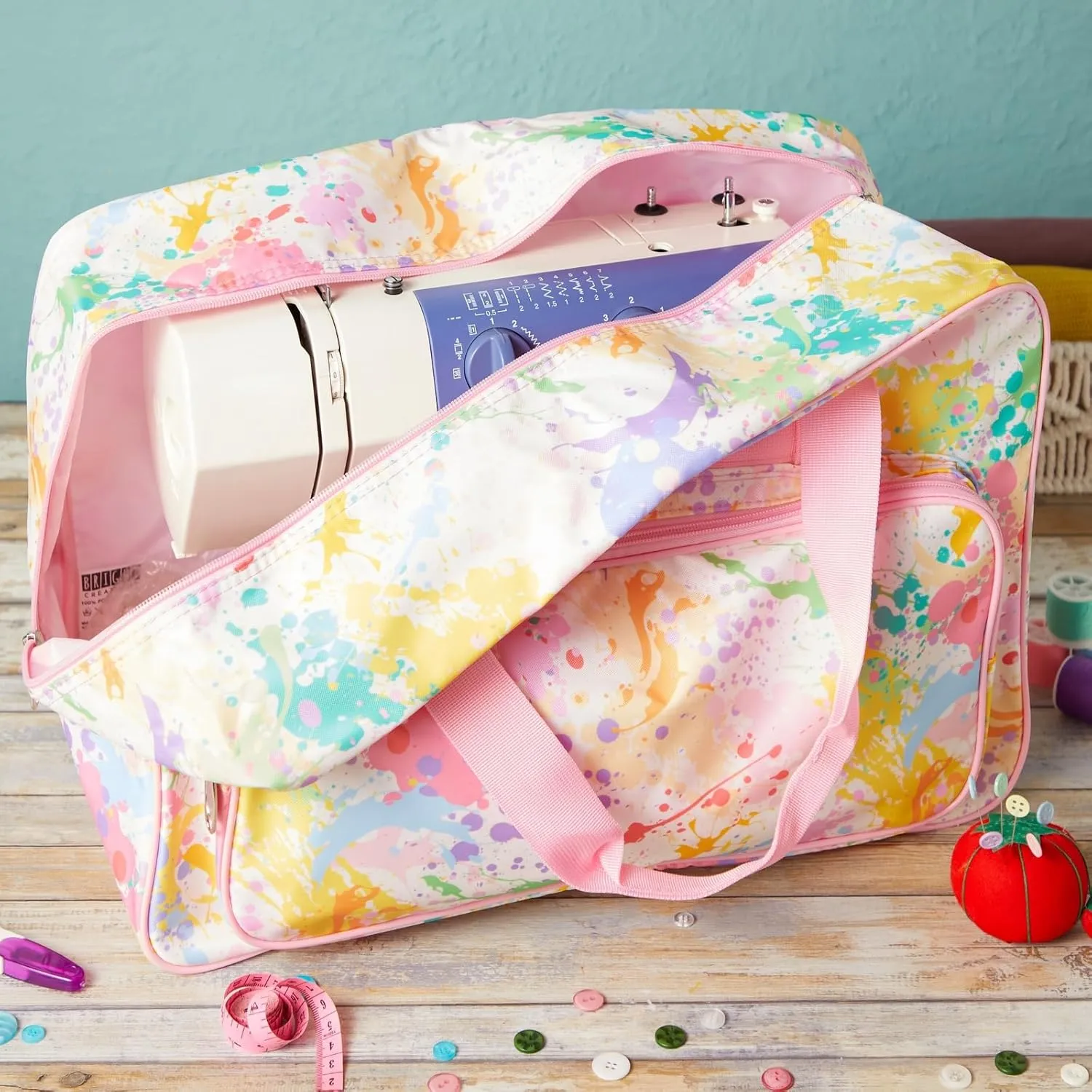 Bright Creations Pastel Watercolor Sewing Machine Carrying Case - Universal Tote Travel Bag Accessories Organizer Compatible with Most Standard Machines (18.1 x 9.4 x 12.2 Inch)