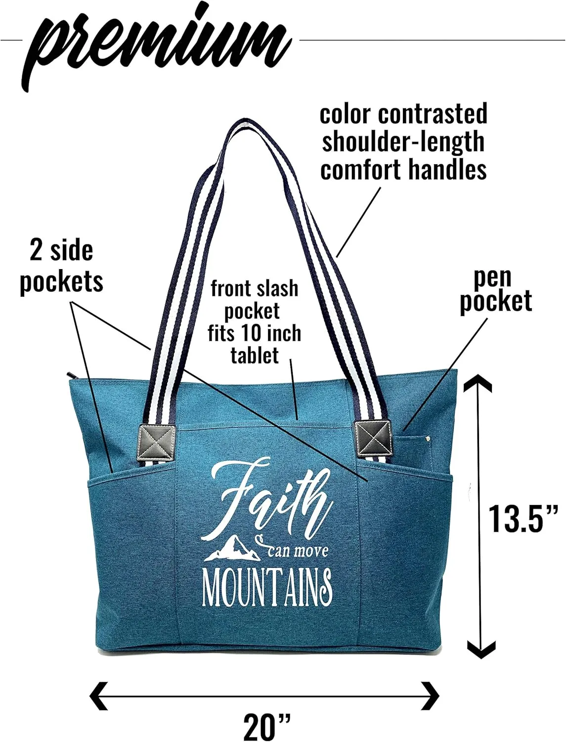 Brooke & Jess Designs Church Bags for Women - Bible Tote Bags for Women, Large Tote Bag for Womens with Zipper