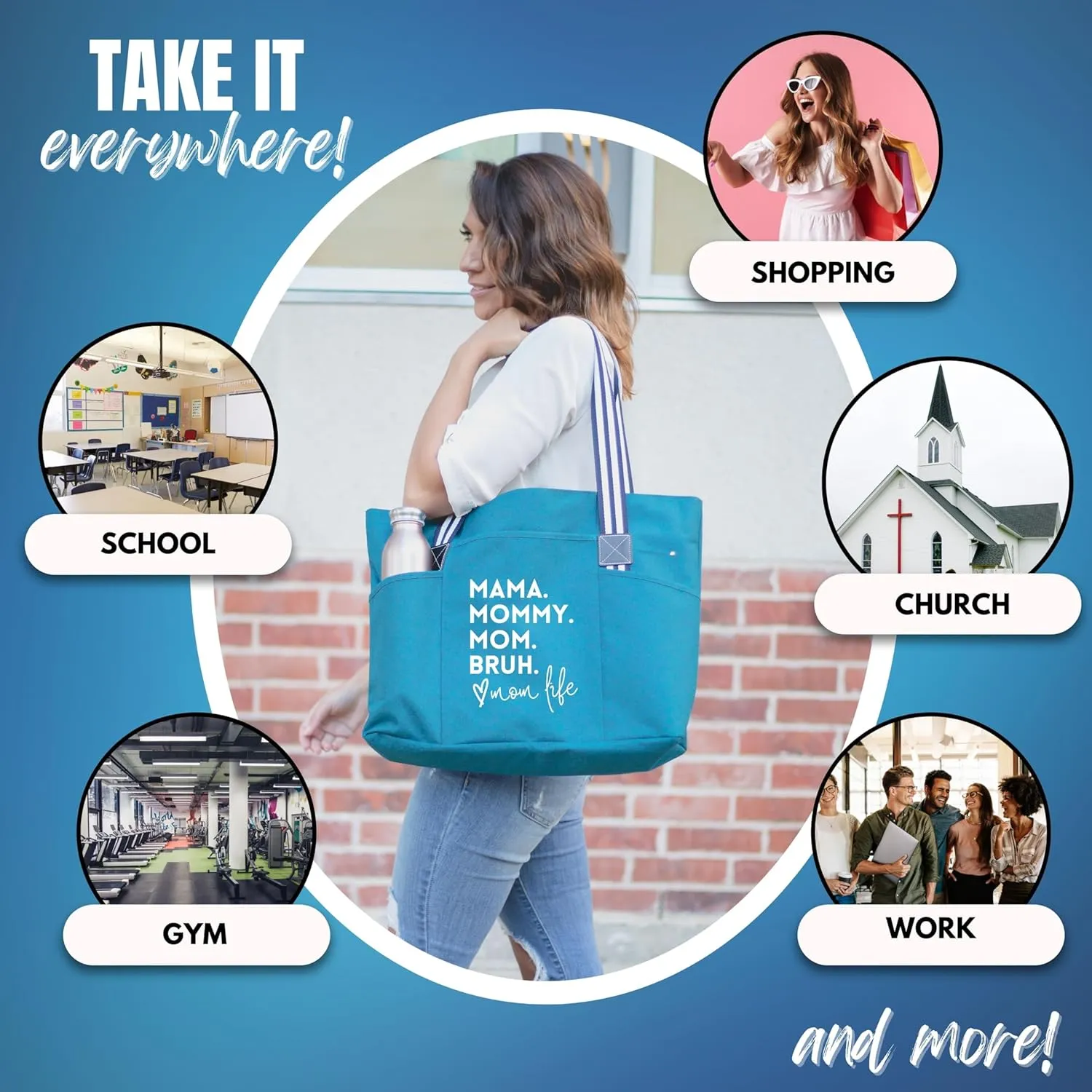 Brooke & Jess Designs Mom Bags for Everyday - Bags for Women with Zipper, Large Stylish Travel Bag, Work Bag