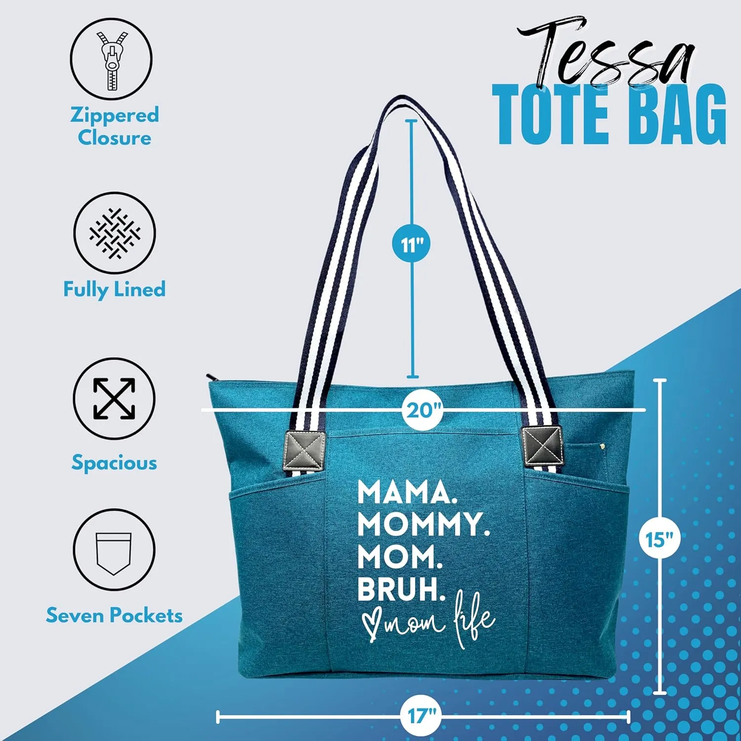 Brooke & Jess Designs Mom Bags for Everyday - Bags for Women with Zipper, Large Stylish Travel Bag, Work Bag