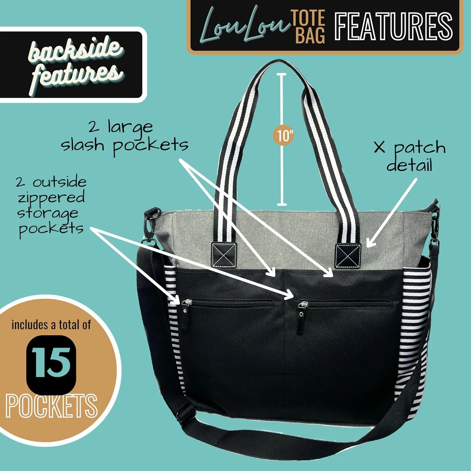 Brooke & Jess Designs Mom Bags for Everyday - Bags for Women with Zipper, Large Stylish Travel Bag, Work Bag