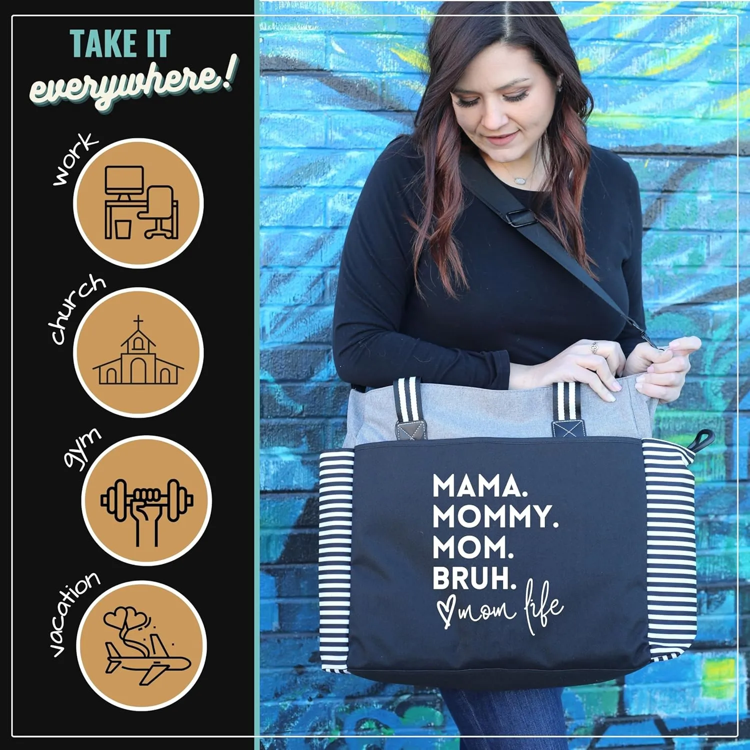 Brooke & Jess Designs Mom Bags for Everyday - Bags for Women with Zipper, Large Stylish Travel Bag, Work Bag