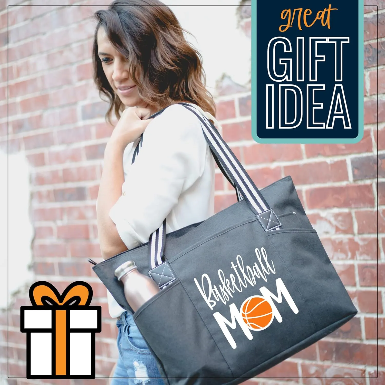Brooke & Jess Designs Sports Mom Large Zippered Tote Bag with Pockets for Women