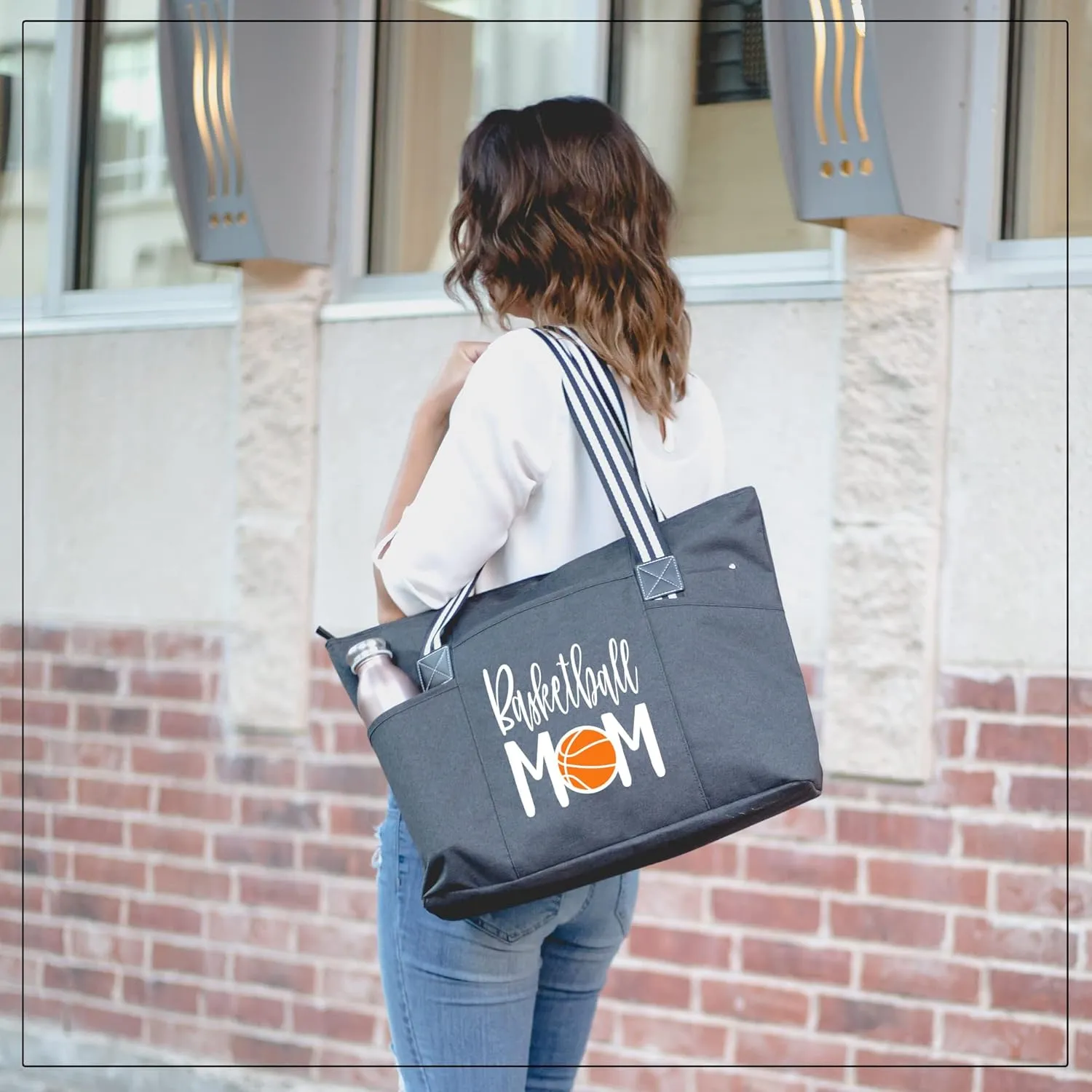 Brooke & Jess Designs Sports Mom Large Zippered Tote Bag with Pockets for Women