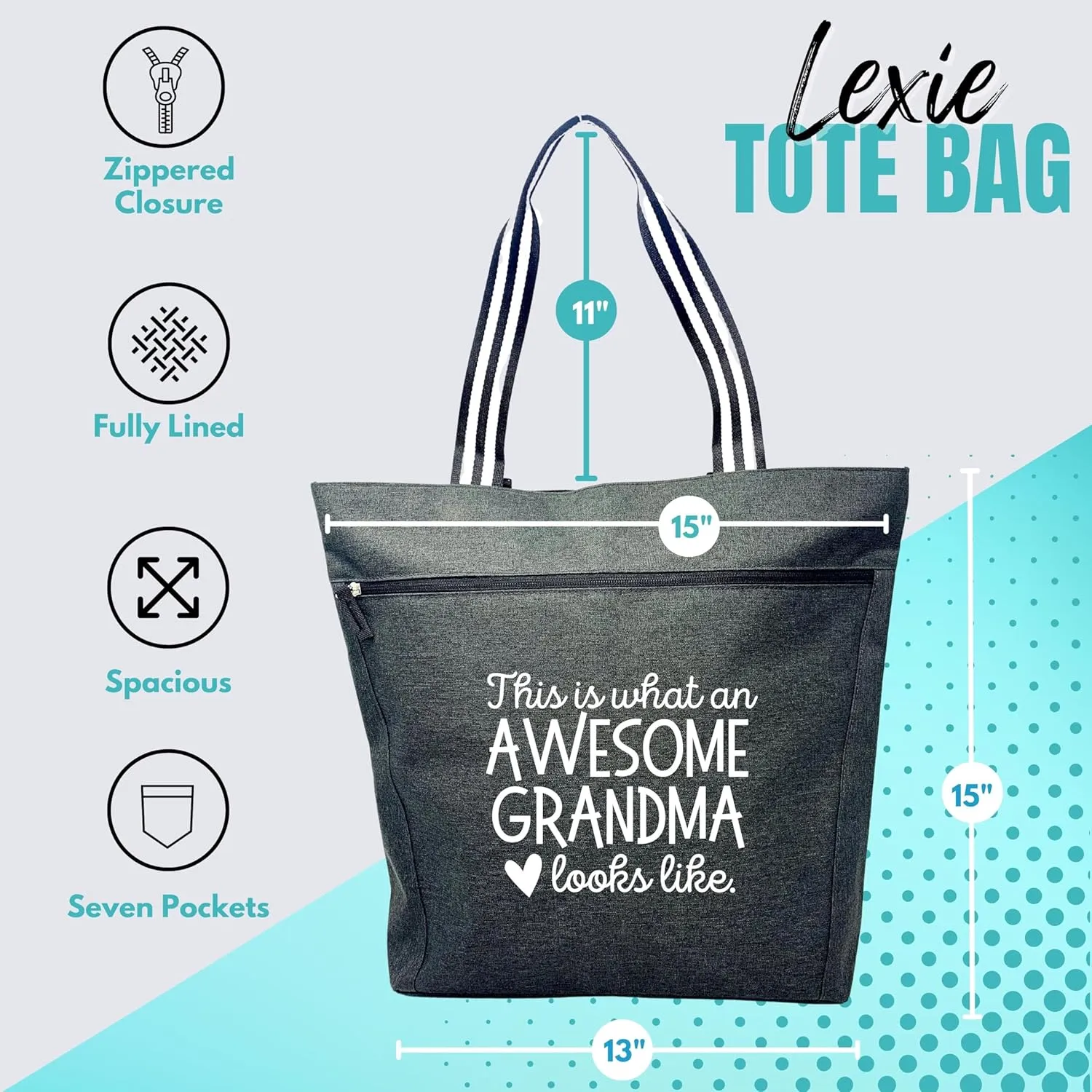 Brooke & Jess Designs Tote Bag for Grandma – Sturdy Canvas Grandma Tote w/Zipper & Inner Pocket Grandma Bag for Everyday Use