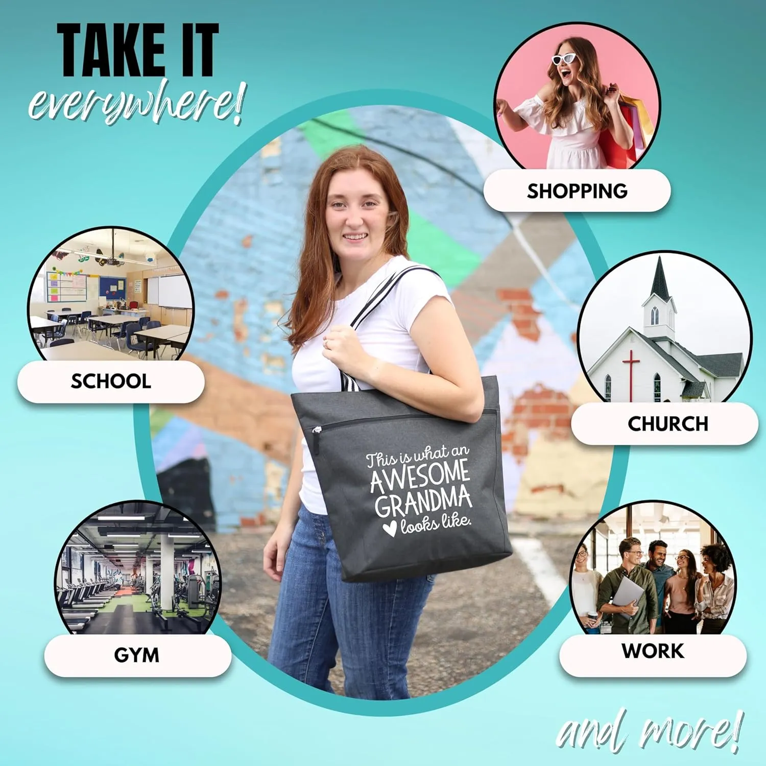Brooke & Jess Designs Tote Bag for Grandma – Sturdy Canvas Grandma Tote w/Zipper & Inner Pocket Grandma Bag for Everyday Use