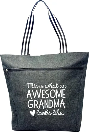 Brooke & Jess Designs Tote Bag for Grandma – Sturdy Canvas Grandma Tote w/Zipper & Inner Pocket Grandma Bag for Everyday Use
