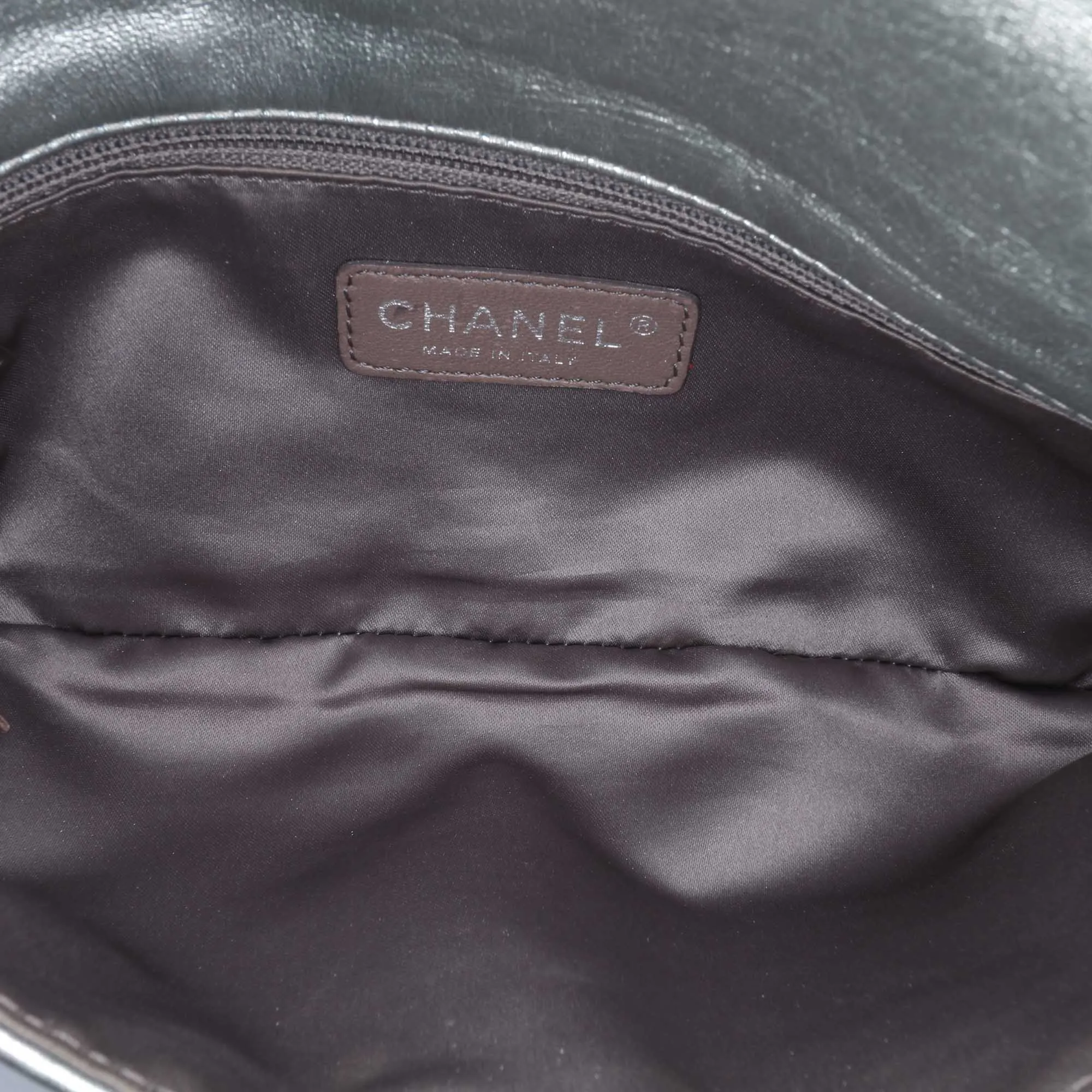 Brown Chanel Quilted Metallic Distressed Lambskin CC Crystal Flap Crossbody Bag