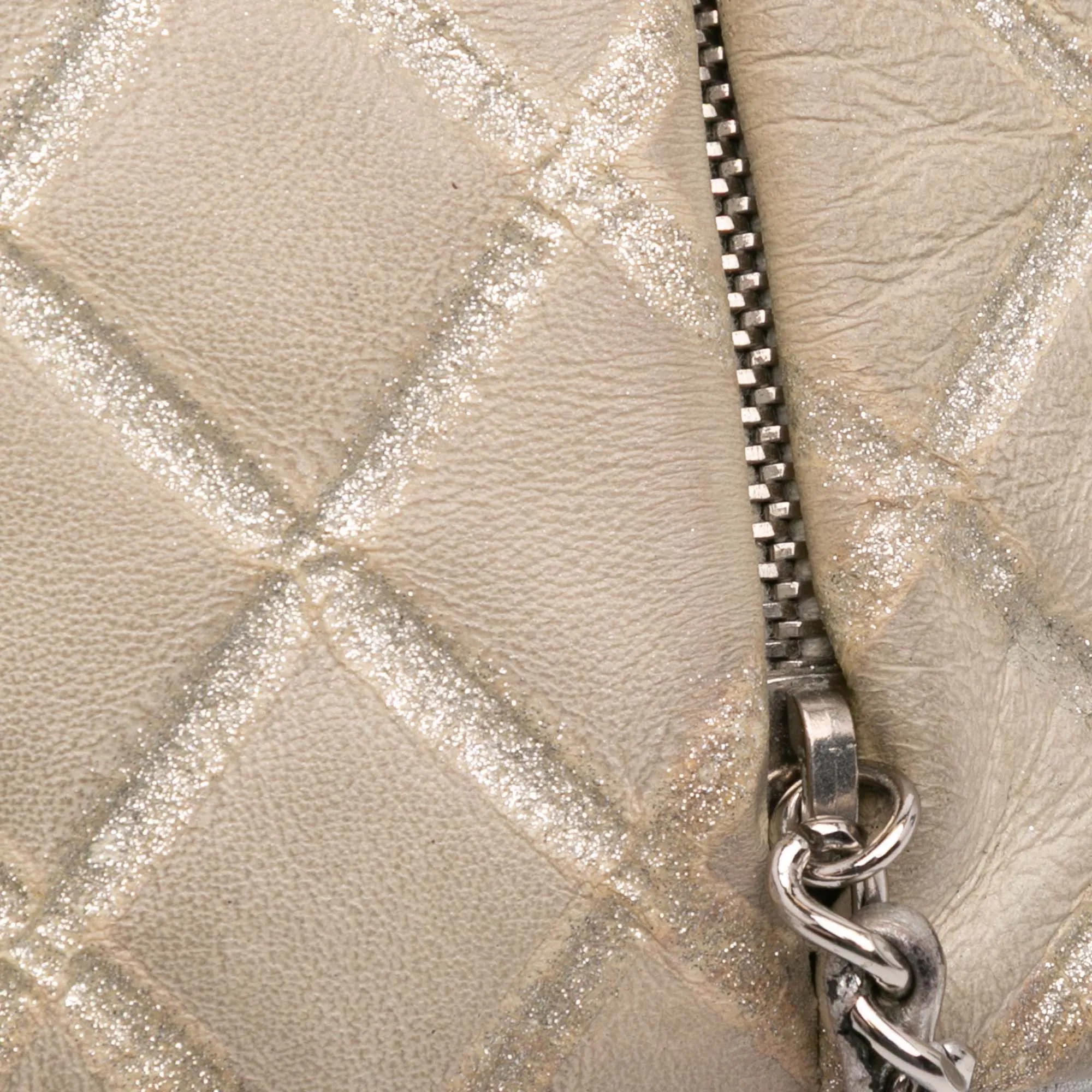 Brown Chanel Quilted Metallic Distressed Lambskin CC Crystal Flap Crossbody Bag