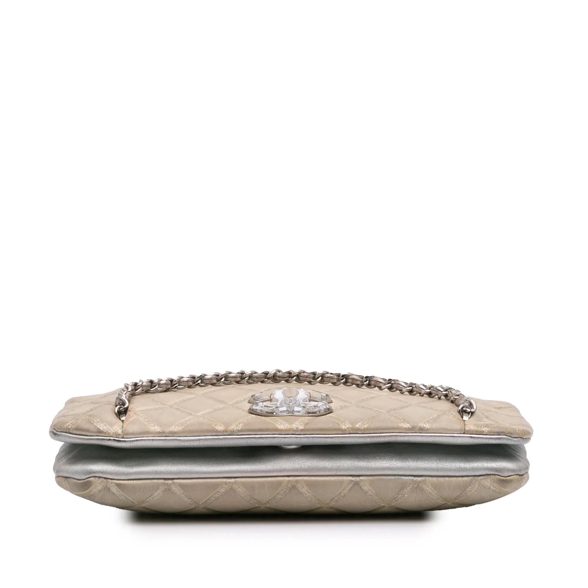 Brown Chanel Quilted Metallic Distressed Lambskin CC Crystal Flap Crossbody Bag