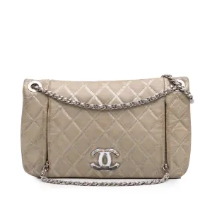 Brown Chanel Quilted Metallic Distressed Lambskin CC Crystal Flap Crossbody Bag