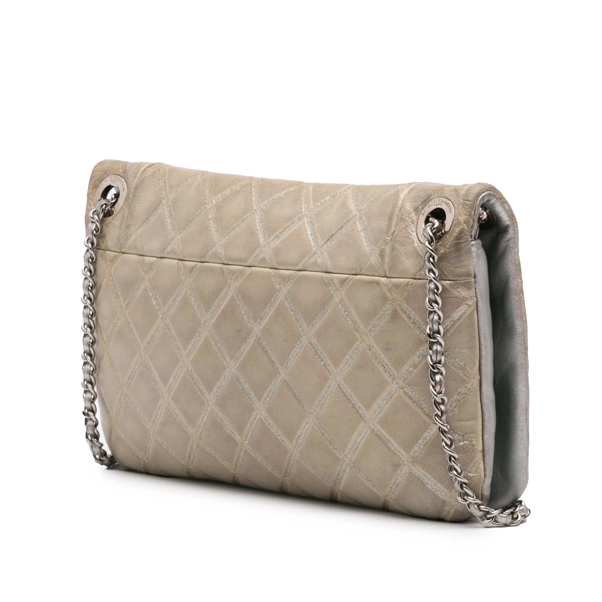 Brown Chanel Quilted Metallic Distressed Lambskin CC Crystal Flap Crossbody Bag