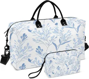 Burbuja Travel Duffel Bag for Women, Blue Wispy Wildflower Weekender Overnight Bag Shoulder Carry On Tote Bag with Trolley Sleeve, Gym Bag with Toiletry Bag, Large Size