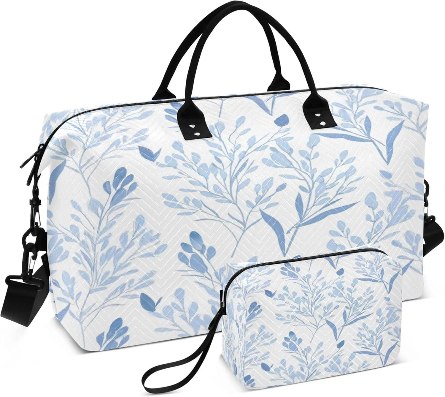 Burbuja Travel Duffel Bag for Women, Blue Wispy Wildflower Weekender Overnight Bag Shoulder Carry On Tote Bag with Trolley Sleeve, Gym Bag with Toiletry Bag, Large Size