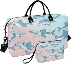 Burbuja Travel Duffel Bag for Women, Hammerhead Sharks Weekender Overnight Bag Shoulder Carry On Tote Bag with Trolley Sleeve, Gym Bag with Toiletry Bag