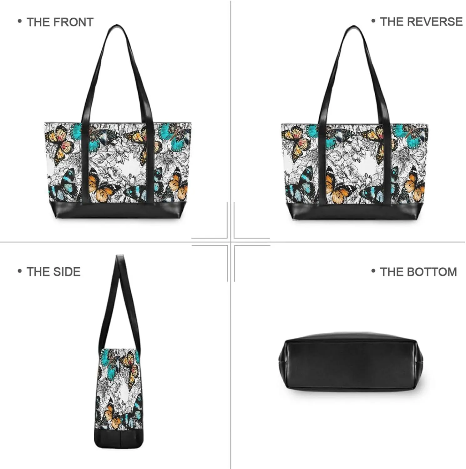 Butterflies Laptop Tote Bag for Women Travel Work Bag Handbags Purse Canvas Teacher Tote Bags with Zipper