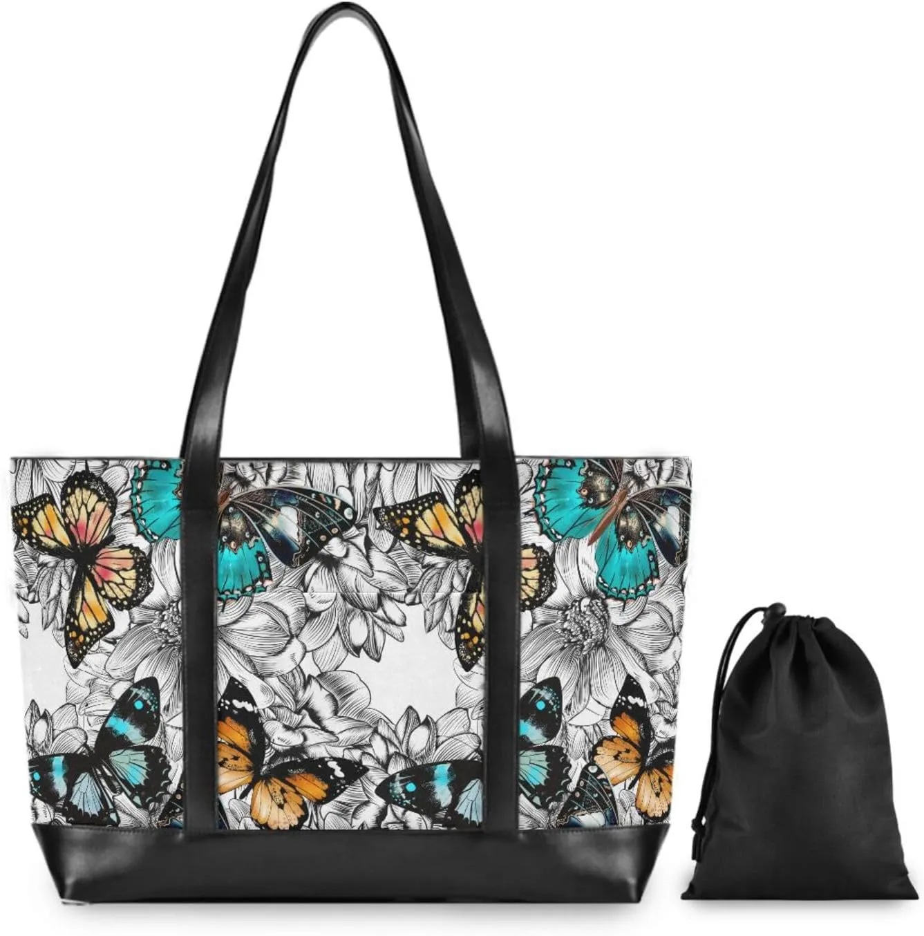 Butterflies Laptop Tote Bag for Women Travel Work Bag Handbags Purse Canvas Teacher Tote Bags with Zipper