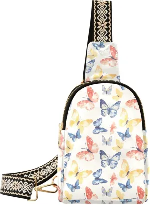 Butterfly Color Full-Print Leather Fashion Waist Pack Small Crossbody Bag with Card Slots & Adjustable Strap for Biking Shopping Hiking Running & Casual Outings