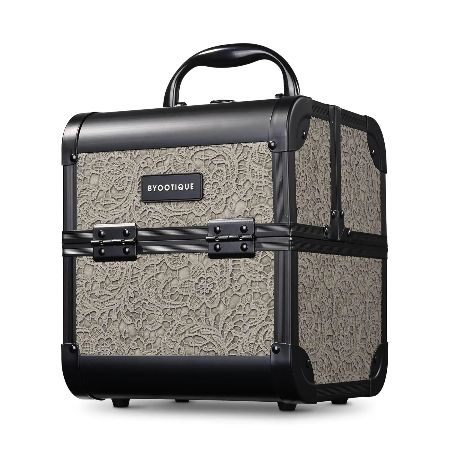 BYOOTIQUE Cosmetology Makeup Train Case 2-Tier Trays Portable Cosmetic Hairstylist Traveling Bag Storage Organizer Lockable Tattoo Box with Mirror for Artist Nail Tech,Rococo GainsBoro