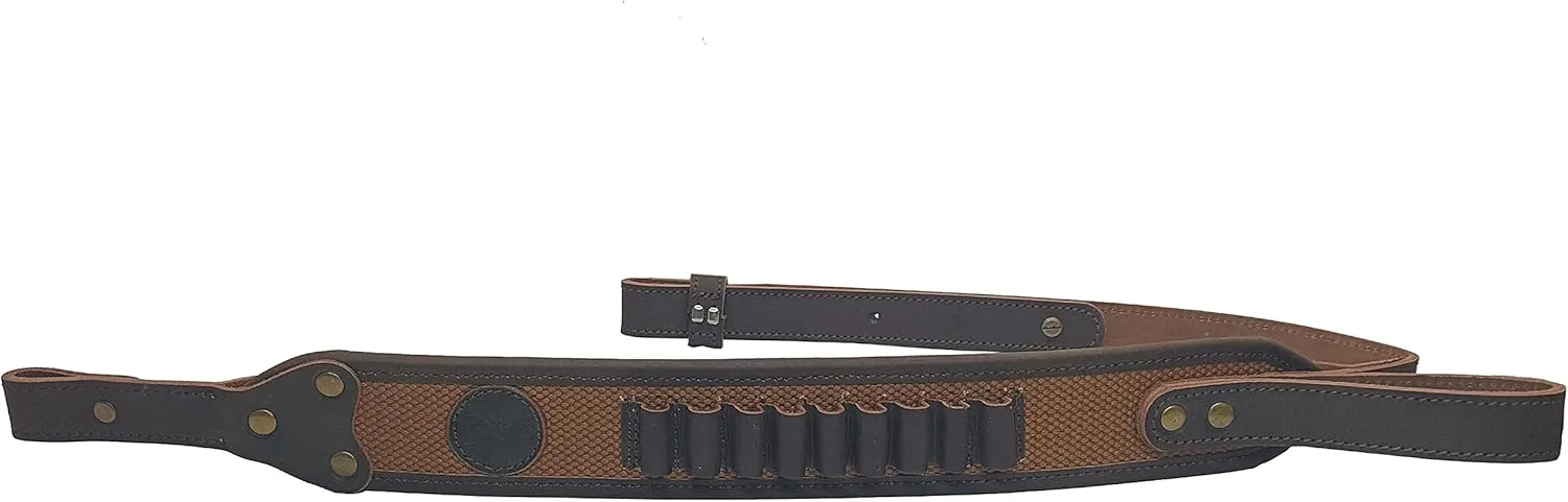 CALYX Hunting Rifle Bandolier Sling Canvas & Leather Gun Strap with Cartridge Ammo Holder for 1 inch Gun Swivel 308 223 30-30 30.06 45-70 357