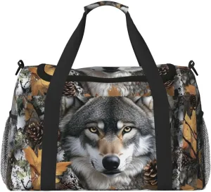 Camo Wolf Travel Duffel Bag Tote Bag Sports Gym Bag For Women And Men