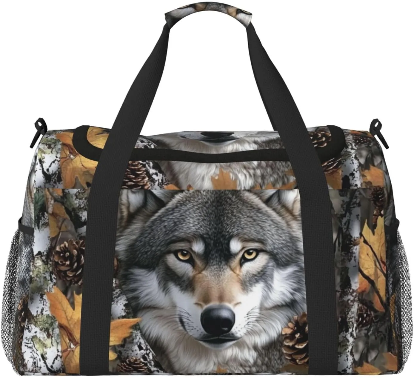 Camo Wolf Travel Duffel Bag Tote Bag Sports Gym Bag For Women And Men