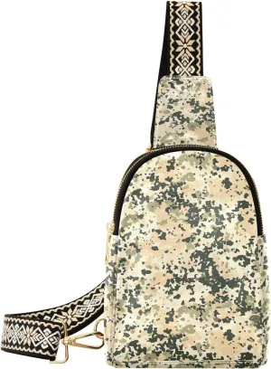 Camouflage Compact Fashion Daypack Full-Print PU Leather Crossbody Bag with Card Pocket & Adjustable Strap for Women on the Go Festivals Travel & Hikes