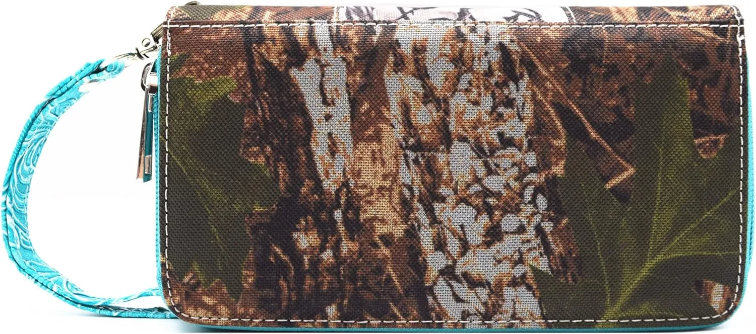 Camouflage Cross Wings Western Style Studded Handbag Tooled Leather Purse Country Women Shoulder Bag Pouch Wallet Set