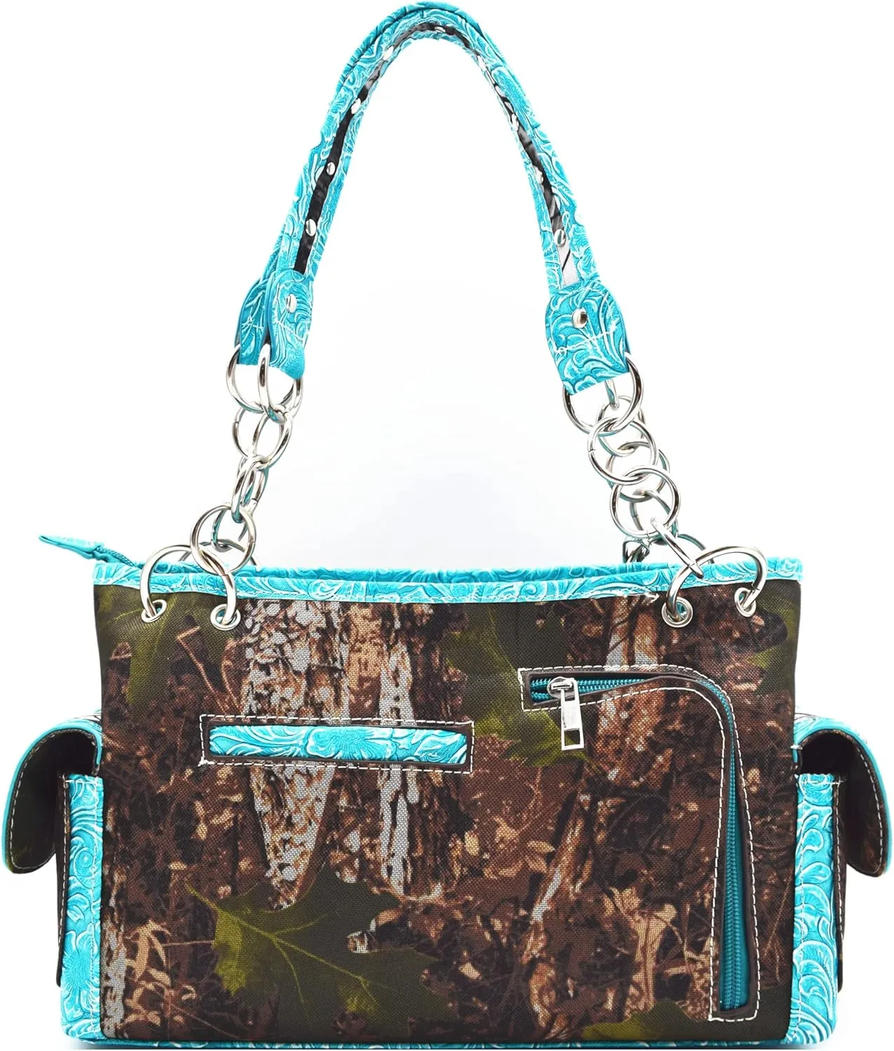 Camouflage Cross Wings Western Style Studded Handbag Tooled Leather Purse Country Women Shoulder Bag Pouch Wallet Set