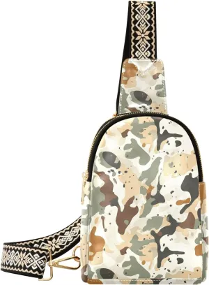 Camouflage Full-Print Leather Fashion Waist Pack Small Crossbody Bag with Card Slots & Adjustable Strap for Biking Shopping Hiking Running & Casual Outings