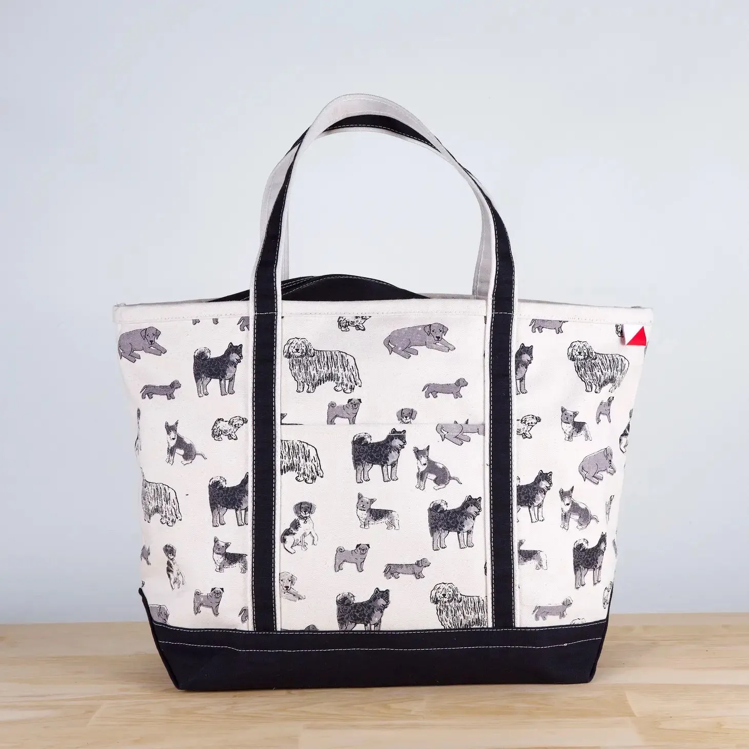 Canvas Boat Tote with Friendly Pups