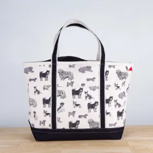Canvas Boat Tote with Friendly Pups