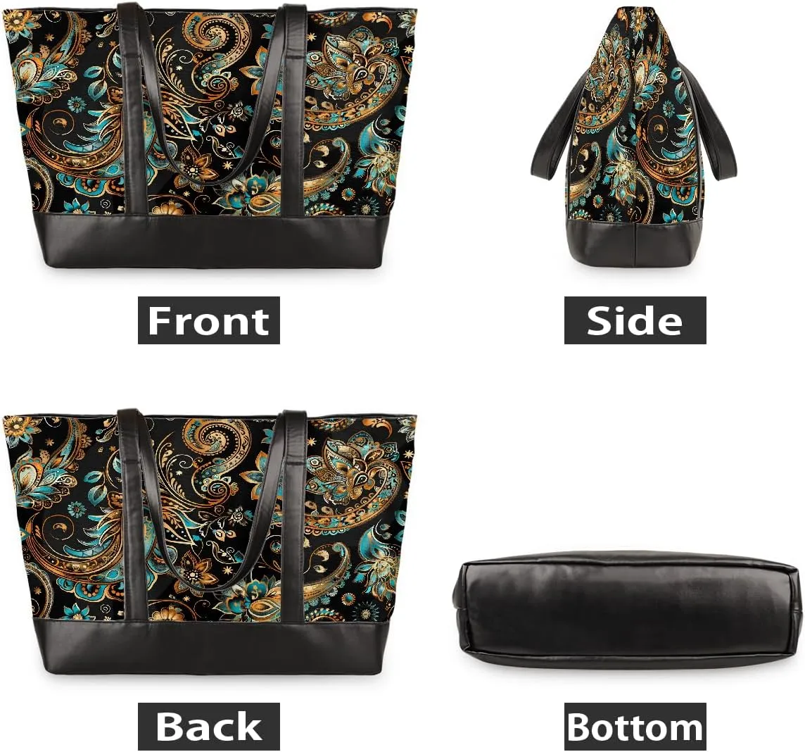 Canvas Laptop Tote Bag for Women Cherry Blossom Pink Blue 15.6 Inch Large Capacity Computer Bag