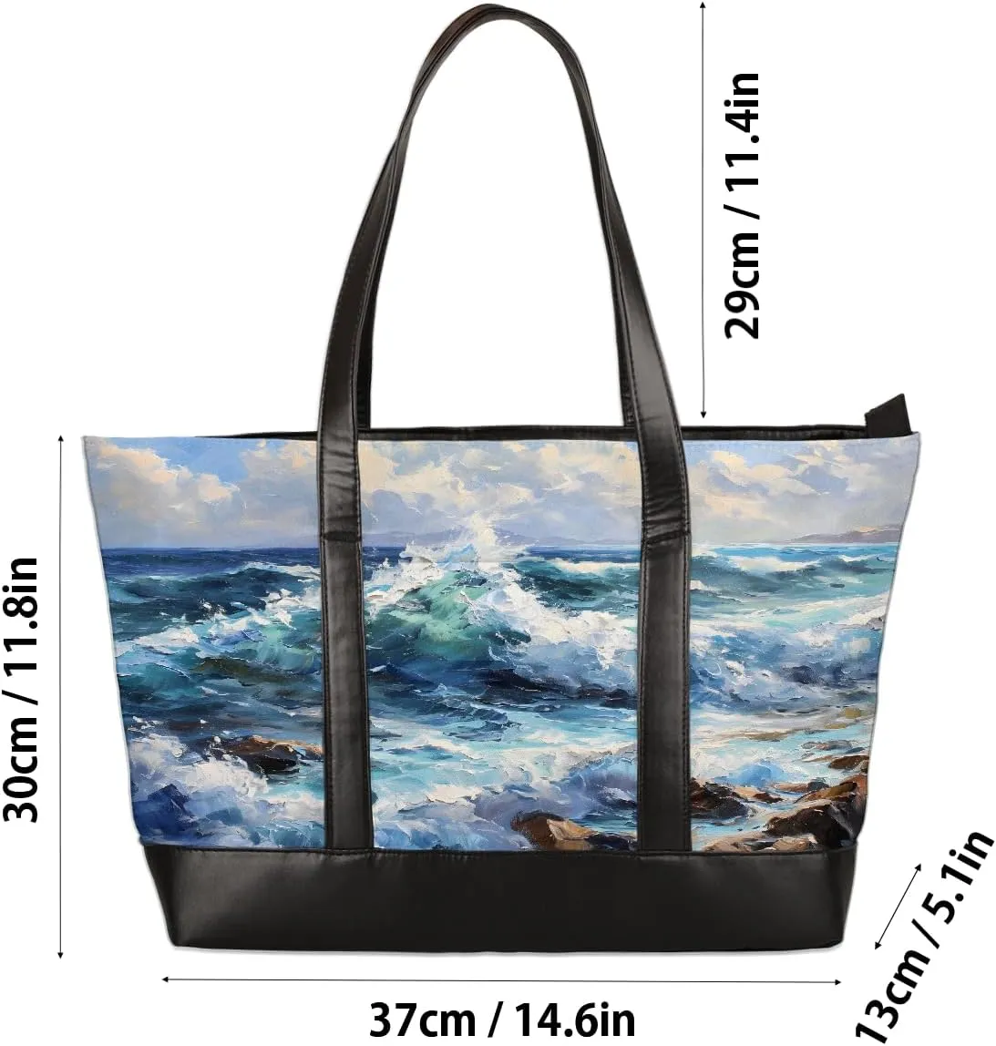 Canvas Laptop Tote Bag for Women Cherry Blossom Pink Blue 15.6 Inch Large Capacity Computer Bag