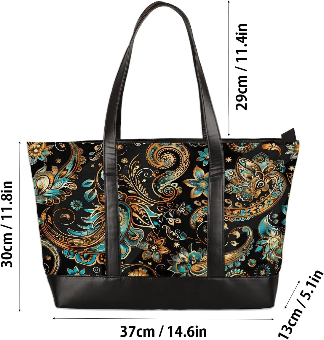 Canvas Laptop Tote Bag for Women Cherry Blossom Pink Blue 15.6 Inch Large Capacity Computer Bag