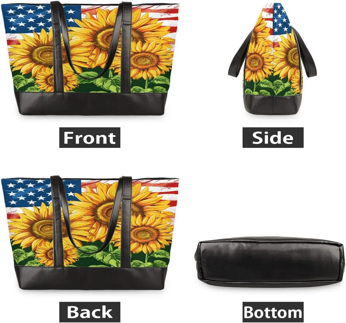Canvas Laptop Tote Bag for Women Flower Sunflowers Flag 15.6 Inch Large Capacity Computer Bag