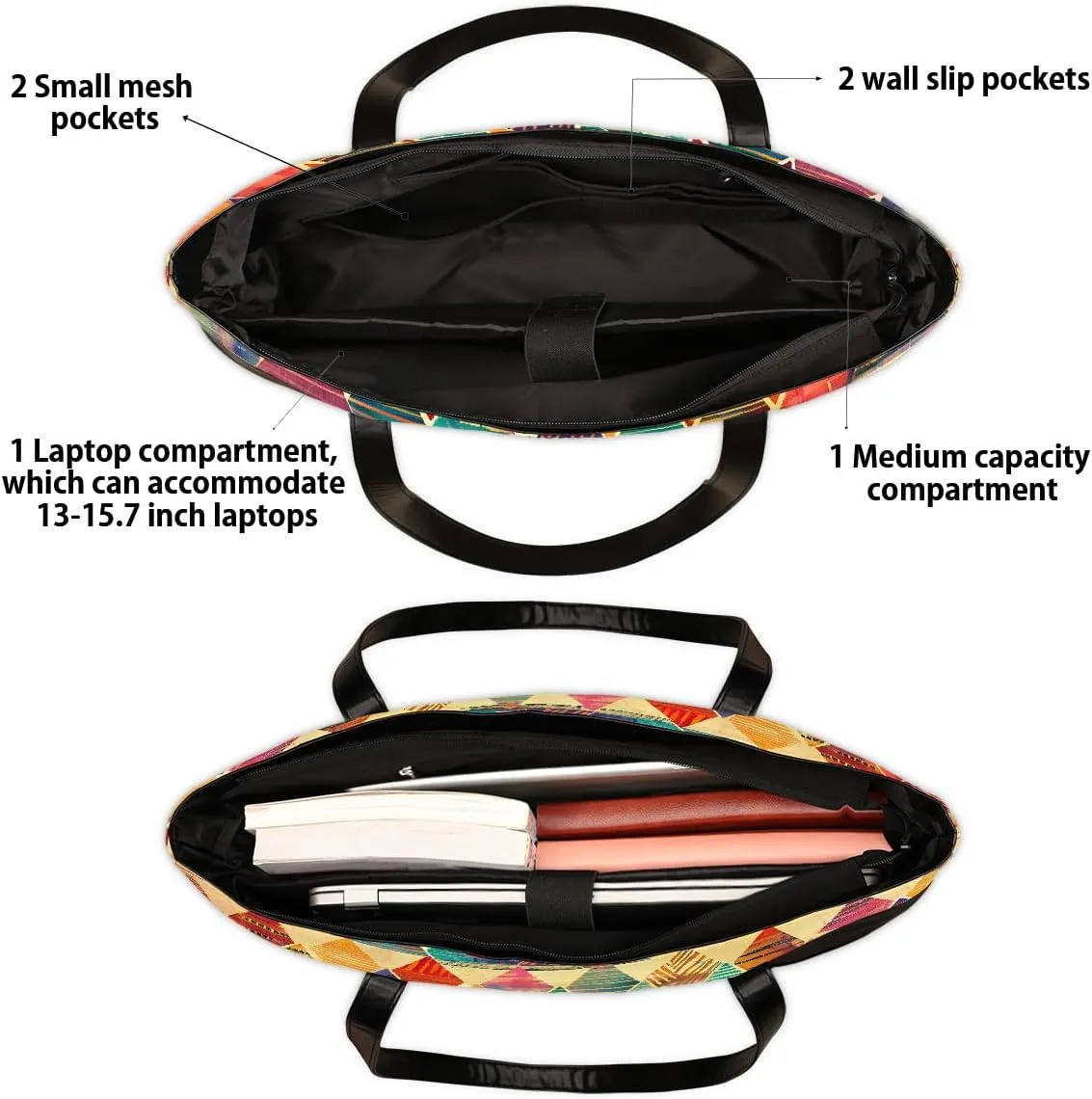 Canvas Laptop Tote Bag for Women Fruit Lemon Yellow Realistic 15.6 Inch Large Capacity Computer Bag