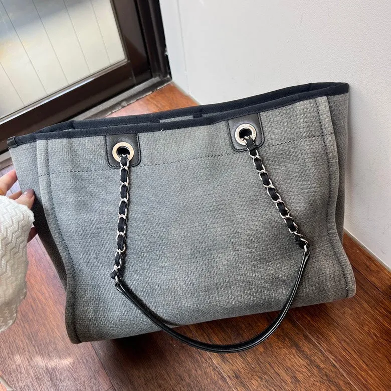 Canvas Preloved Chanel Tote Bag Gray AG285 in Efficient returns Courteous