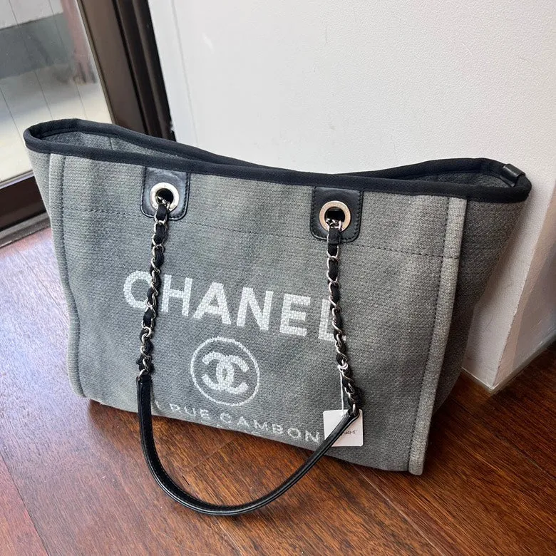 Canvas Preloved Chanel Tote Bag Gray AG285 in Efficient returns Courteous