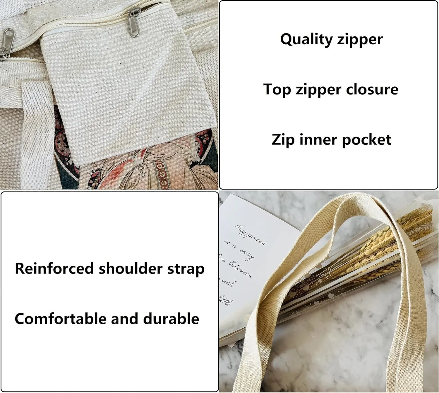 Canvas Tote Bag Aesthetic Vintage Cute Tote with Zipper Pockets Valentines Christmas Gifts for Women Girls
