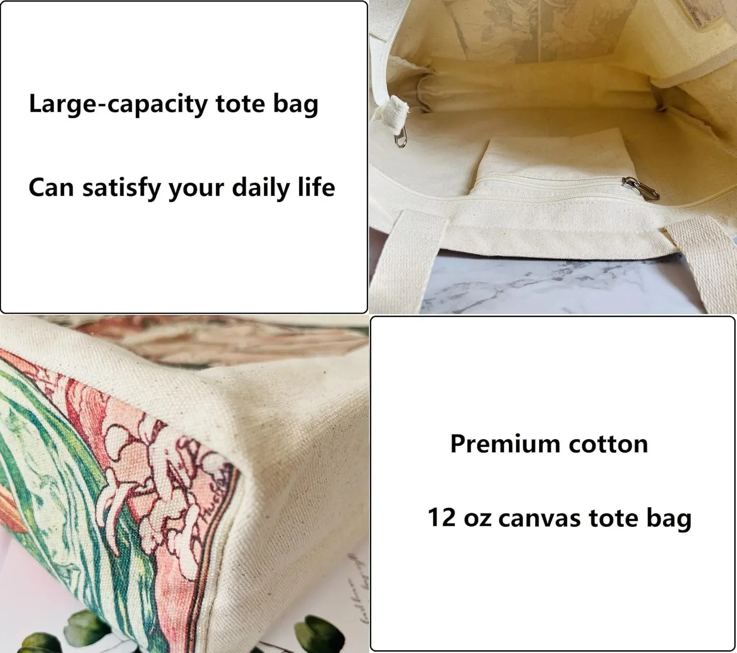 Canvas Tote Bag Aesthetic Vintage Cute Tote with Zipper Pockets Valentines Christmas Gifts for Women Girls