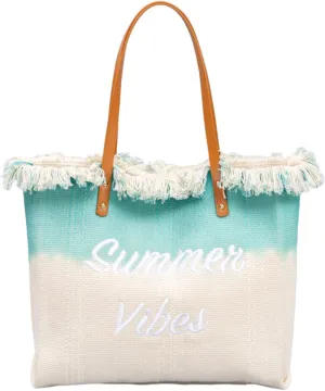 Canvas Tote Bag Embroidered Fringe Large Recycled Gradient Casual Shoulder Summer Beach Bag for Daily Use Travel Gym