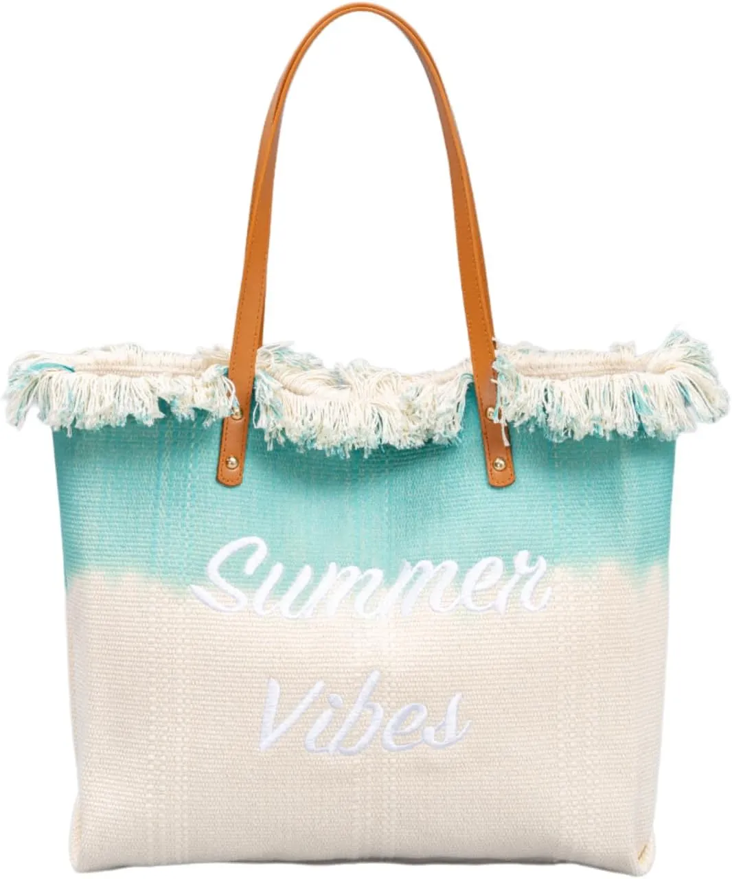 Canvas Tote Bag Embroidered Fringe Large Recycled Gradient Casual Shoulder Summer Beach Bag for Daily Use Travel Gym