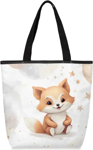 Canvas Tote Bag for Women Men Maybe Little Fox Canvas Handbag Shoulder Tote Bag with Zipper Closure Reusable Grocery Bag Shopping Cloth Bag with Handles for Beach Gym Picnic Work